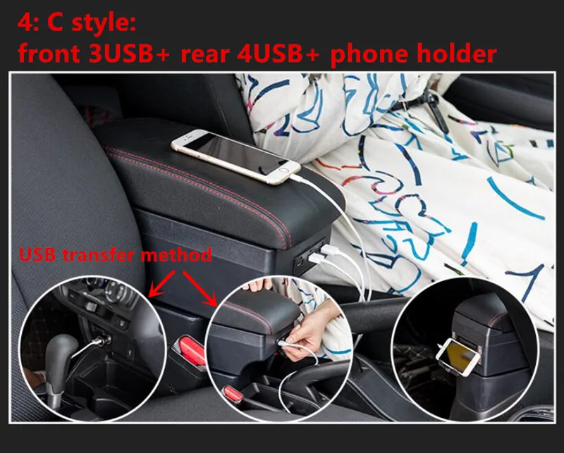 Для Nissan Sunny, Versa подлокотник коробка usb зарядка повысить двухслойные аксессуары