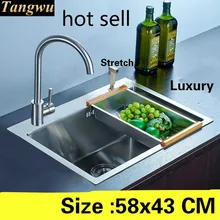 Квартира большая роскошная кухня ручная раковина одинарная мойка сделать блюда 304 нержавеющая сталь Горячая 580x430 мм