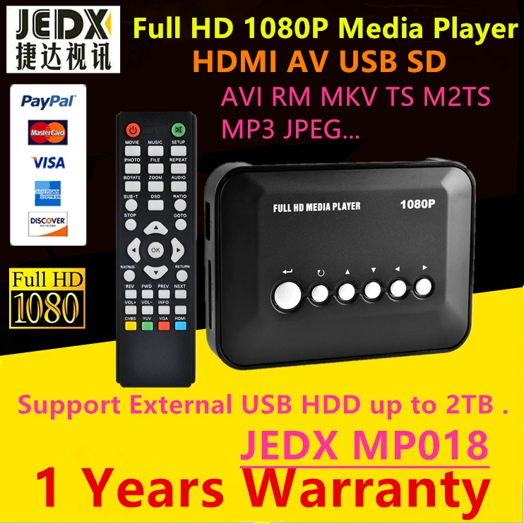 JEDX мультимедийный плеер Mini Full HD 1080P HDD медиаплеер TV box Поддержка HDMI MKV RM SD USB SDHC MMC