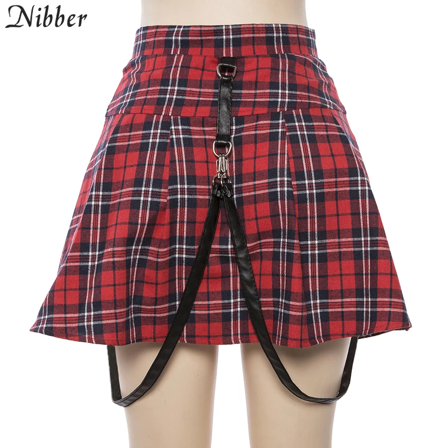 Nibber Готическая красная клетчатая юбка летняя мини юбка для женщин Весна Новая мода Высокая талия для улицы и досуга женская короткая плиссированная юбка