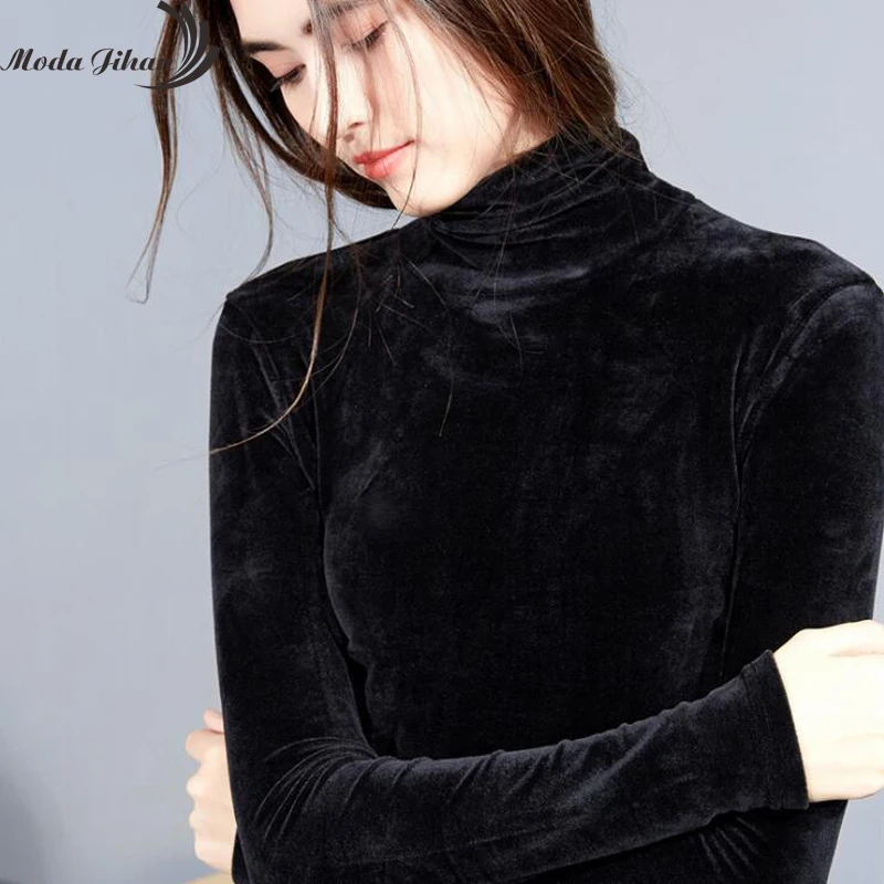 Moda Jihan Fall Women Shirts Long Sleeve Bottoming Shirts Velvet Turtleneck Comfy And Stretchy Basic Ladey TShirts Blusas