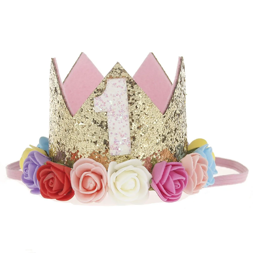 1 шт., шапка на день рождения для маленьких девочек и мальчиков, повязка на голову принцессы с цветами и короной, вечерние украшения, подарок для детей, сделай сам - Цвет: style 7