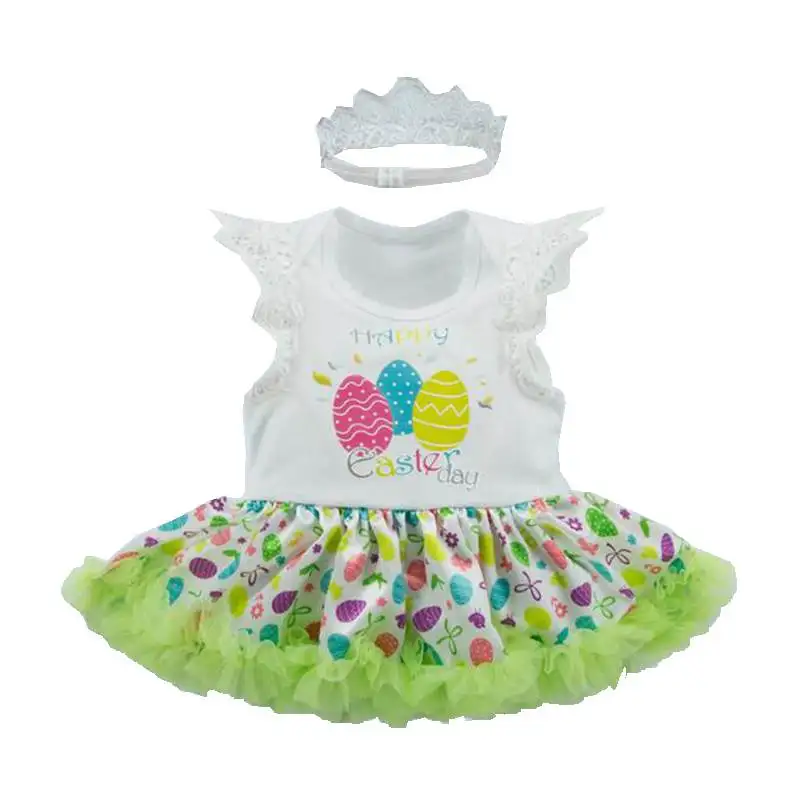 2018 Happy Eater Day Baby Girl Clothes Easter Eggs Girl's Dress