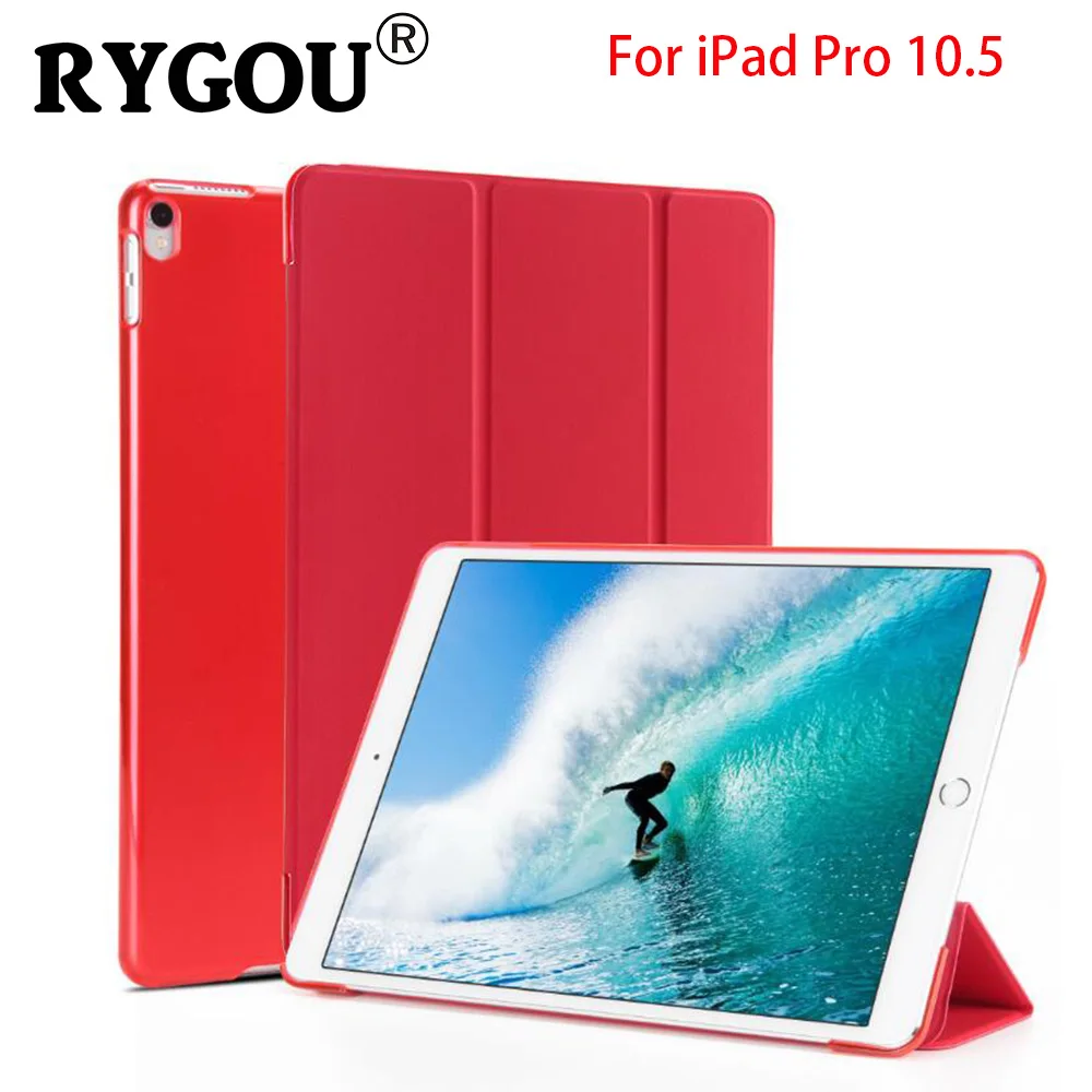 

RYGOU Case for iPad Pro 10.5 inch, Ultra Slim Trifold Smart PU Leather Case Transparent PC Back Cover for iPad 2017 10.5 Case