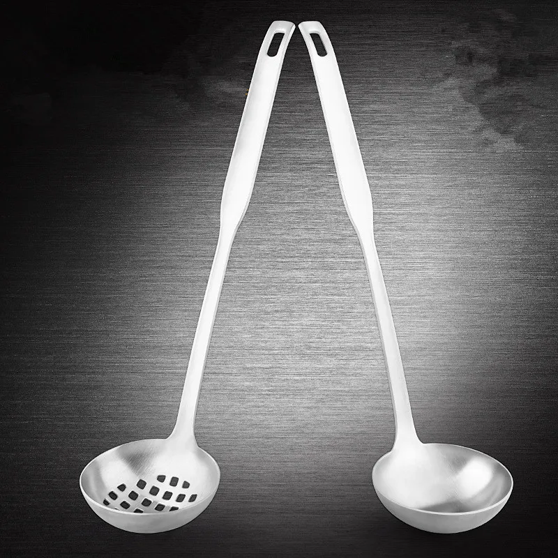 

Hukoer Stainless Steel 2 Sets Ladle Spoon Filter Spoon Colander Soup Ladle Long Handle Wall Hanging Cooking Tools