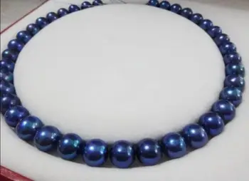 

19" stunning 10-11mm south seas blue pearl necklace 18inch 14K (0926)