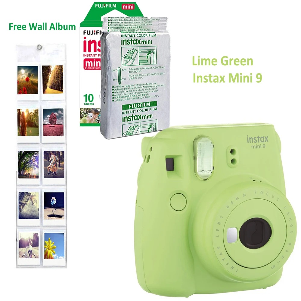 Новинка 5 цветов Fujifilm Instax Mini 9 мгновенная фотокамера+ 10 шт. белая пленка Fuji Instax Mini 8+ Бесплатный настенный альбом и объектив для съемки крупным планом