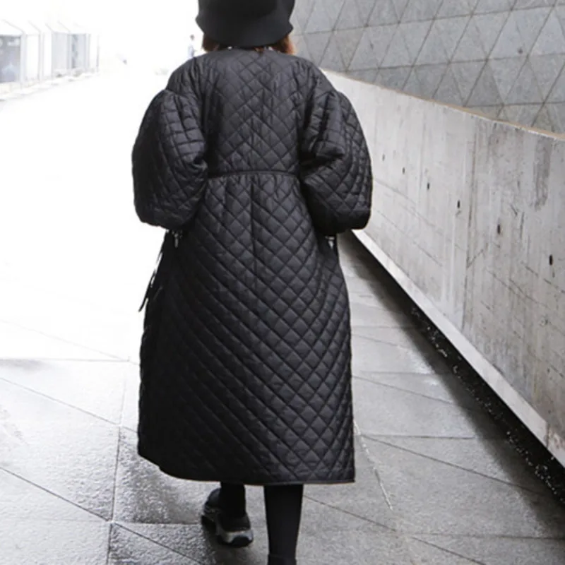 LANMREM Зима Новая повседневная мода темперамент женский свободный плюс сплошной цветной Фонарь рукава ромбовидное рельефное длинное пальто TC599
