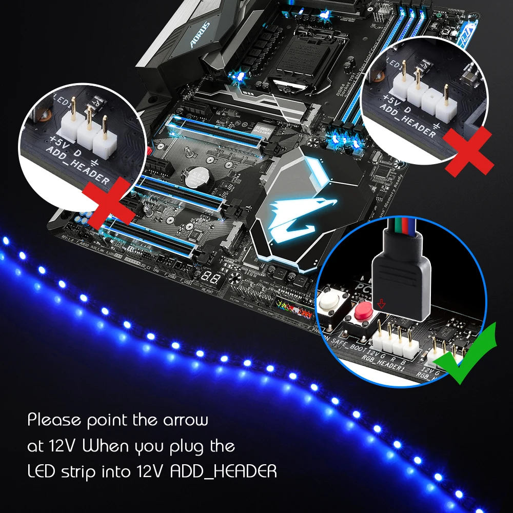 12 В RGB 4pin светодиодный заголовок светодиодные полосы света ADD_Header 5050 SMD PC корпус Декор подсветка, RGB материнская плата панель управления