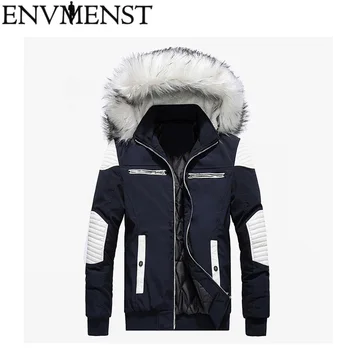

2018 New Winter Men's Parkas Hooded Thick Patchwork Windbreaker Brand Clothing Man's Slim Fit Warm Jacket Male Wear Coats