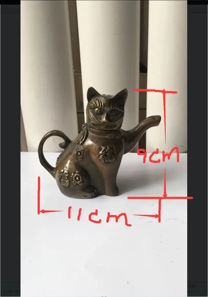 

Cute miniature rich cat modeling ancient jug kettle bronze statue