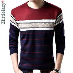 2019 брендовые дизайнерский пуловер полосатый свитер мужчин платье толстые зимние теплые Джерси Вязаные свитеры мужские одежда зауженного