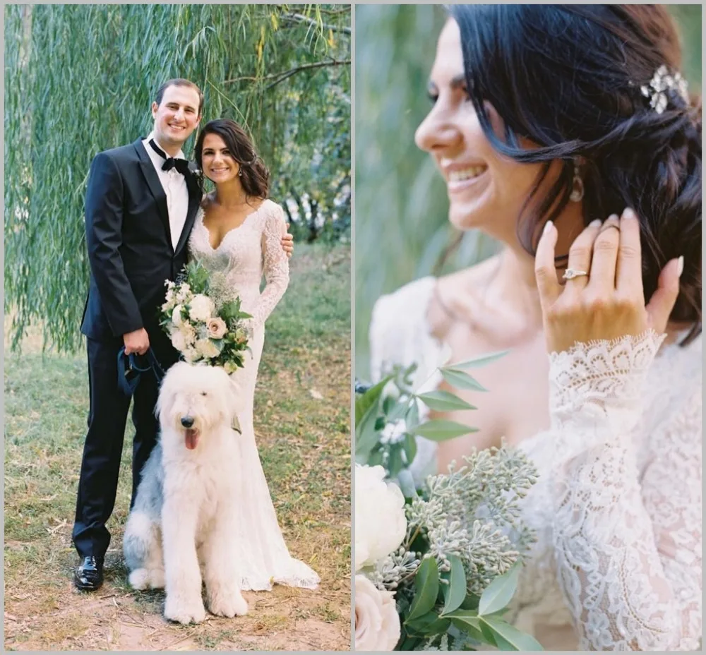 

2019 Bohemian Wedding Dresses Sexy V Neck Long Sleeve Lace Appliques Bridal Gowns Custom Made Garden Mermaid Wedding Dress