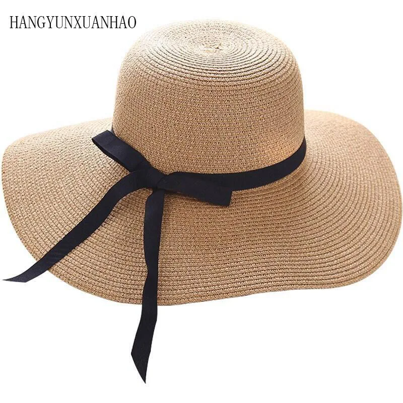 

Fashion Women Sun Hats Hand Made Straw Hat Female Ribbon Bow-Knot Wide Brim Beach Hat Casual Summer Shade Anti Uv Cap