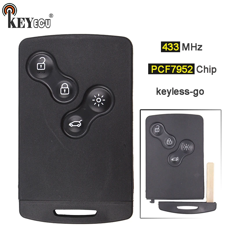 

KEYECU 433MHz PCF7952 4 Button Replacement Keyless Entry Remote Car Key Fob for Renault Koleos 2009 2010 2011 2012 2013 2014