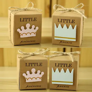 

100pcs Little Prince Princess Square Crown Kraft Paper Baby Shower Candy Box Party Gift Boxes Girl Boy Kids Birthday Favors Box