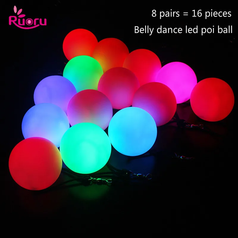 Ruoru 16 шт. = 8 пар мяч для танца живота RGB светящийся светодиодный POI брошенные шары для танца живота ручной реквизит аксессуары для сцены