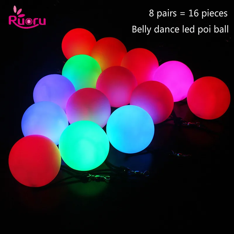 Мяч для танца живота Ruoru 16 штук = 8 пар RGB Светящиеся Светодиодные шарики POI ручной