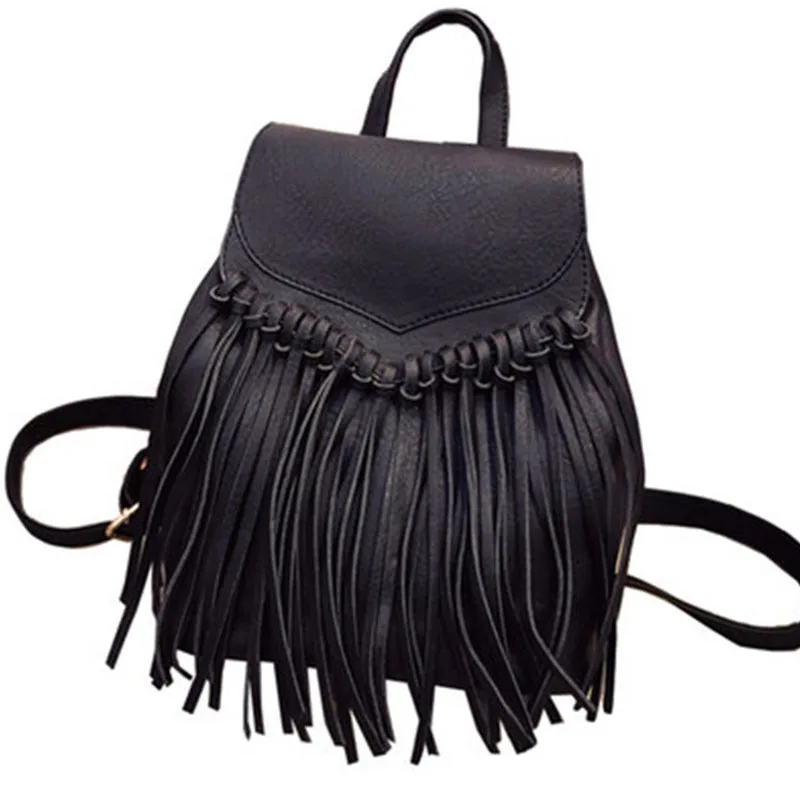 Tassels Women Leather Backpack Fringe Shoulder Bags For Teenagers