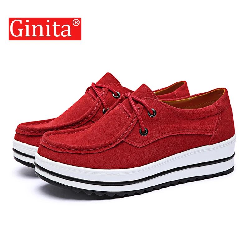 Туфли Ginita женские на платформе кожаные лоферы плоская подошва красные черные