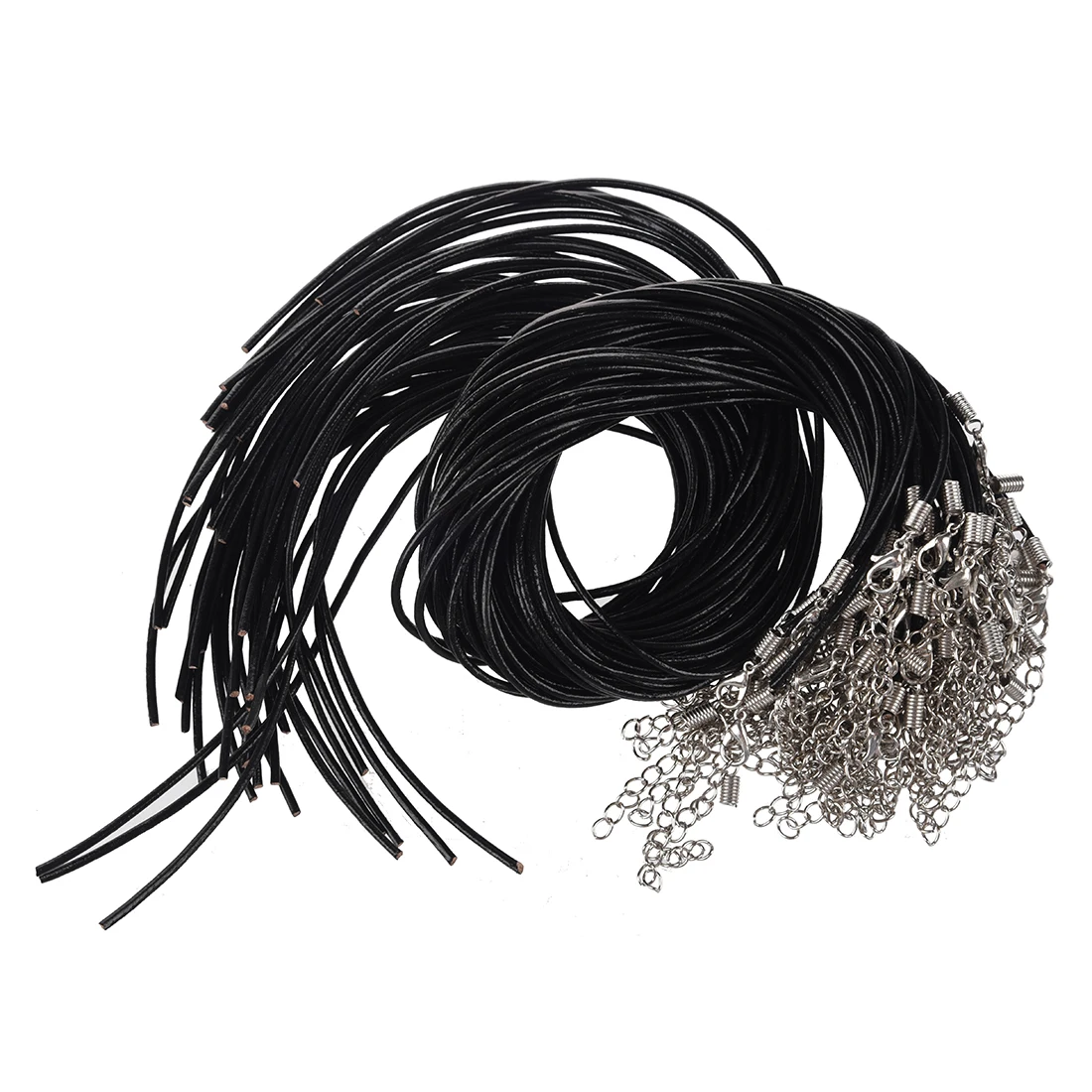50X chain necklace leather cord necklace length 46 cm + clamp, Blackin