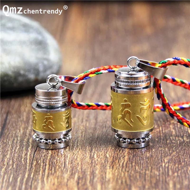 

Titanium Steel Buddhism Six Words Rotatable Necklace Om Mani Padme Hum Prayer Wheel Mantra Bottle Urn Necklace Memorial Jewelry