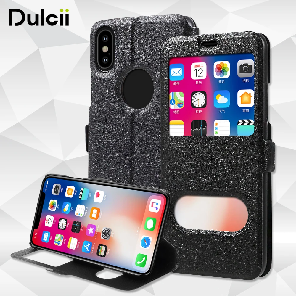 Cover for iPhone X 10 Case Silk Texture Dual View Window