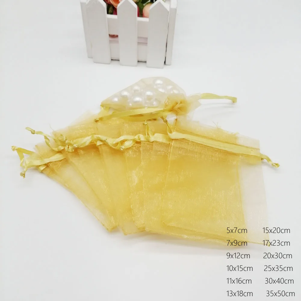 Золотая Сумка из органзы сумка на шнурке шкатулка для ювелирных изделий подарок
