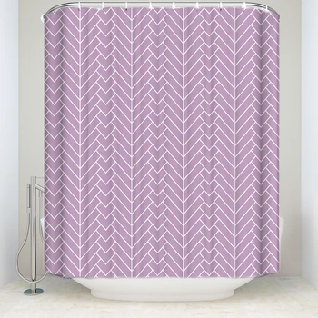 

New Arrival Waterproof Natural Herringbone Stripe Shower Curtain Polyester Fabric Purple Bathroom Curtains for Home Decorations