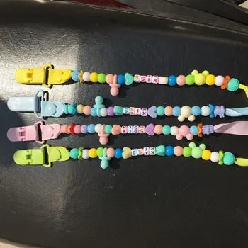 

4 pcs Newborn Baby Pacifier Soother Holder Clip with Chain Safety Hand Made Unisex Kid Creativity Colorful Beads Anti-off Clip