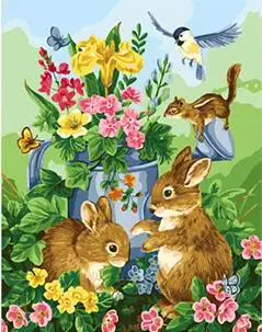 cioioil-T315 Rabbits bird butterflies in Magic Garden Painting By Number Hand Painted Oil Unique For Home Decor | Дом и сад