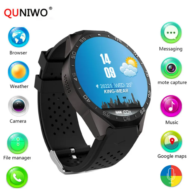 2018 QUNIWO KW88 3g wifi gps bluetooth Смарт часы Android 5 1 MTK6580 процессор 39 дюймов 2.0мп камера умные