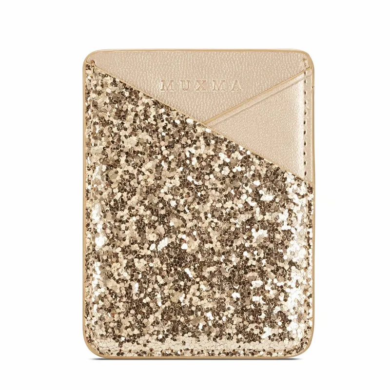 Fashion Glitter Bling Mobile Phone Back Cards Holder Wallet Credit ID Card Pocket Adhesive Phone Stickers Gold /Rose Gold /Black