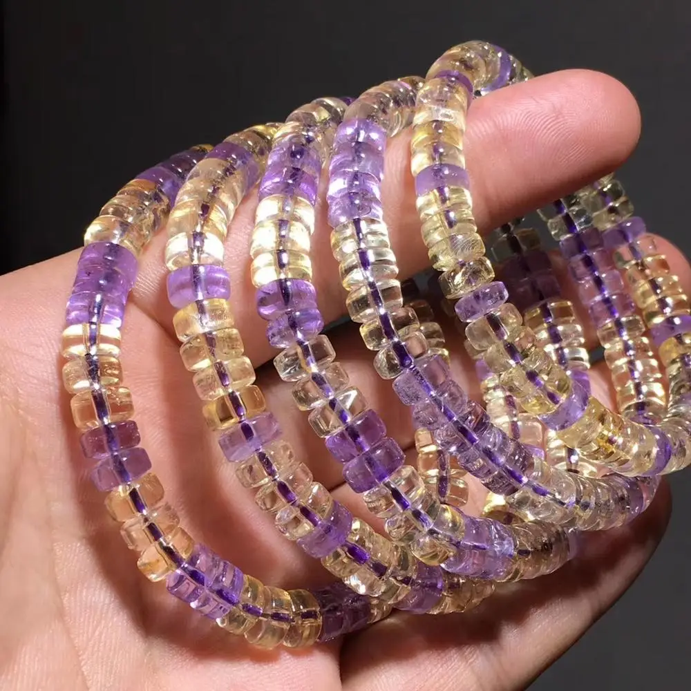 

Genuine Natural Ametrine Quartz Yellow Purple One Bracelet Women Lady 8mm 10mm Crystal Round Beads Jewelry AAAAA Drop Shipping