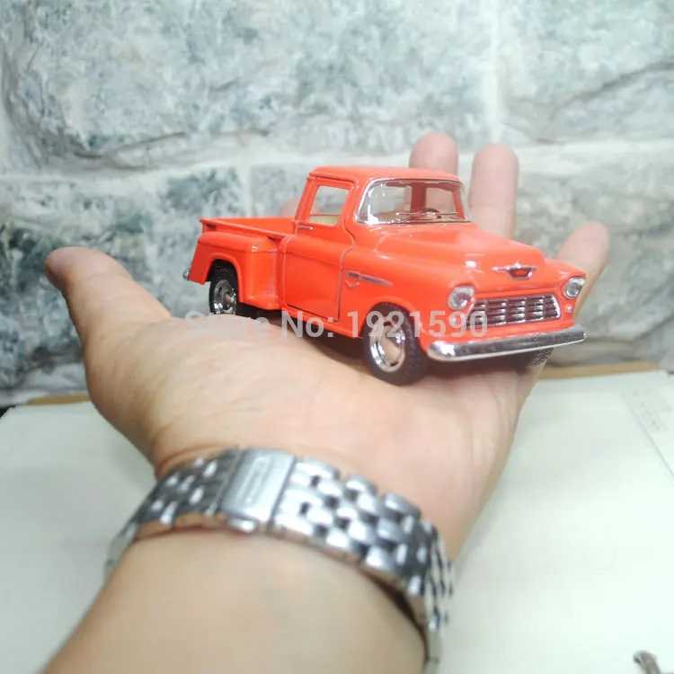 YJ KT 1/32 Scale, игрушки для автомобиля с оттягиванием, США 1955, Chevy Stepside, пикап, литая металлическая модель автомобиля, игрушка для подарка/коллекции/детей