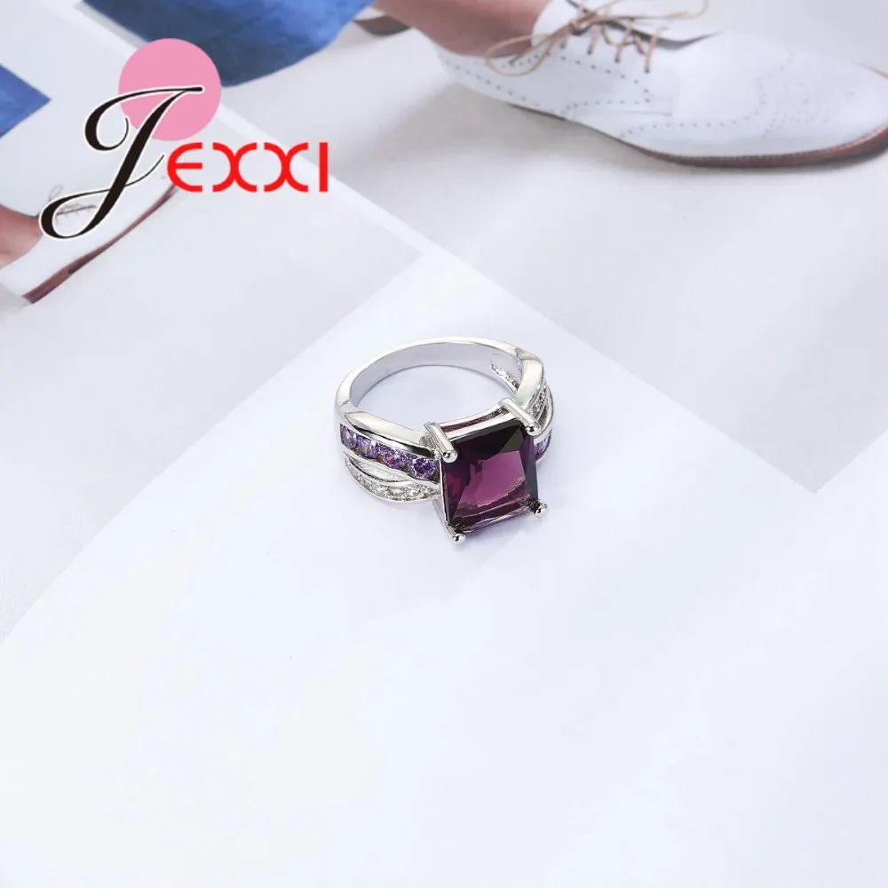 JEXXI Elegant 925 Sterling Silver Dark Purple CZ Ring Fashion Wedding Rings For Women 2018 Christmas Eve Gift Fine Jewelry