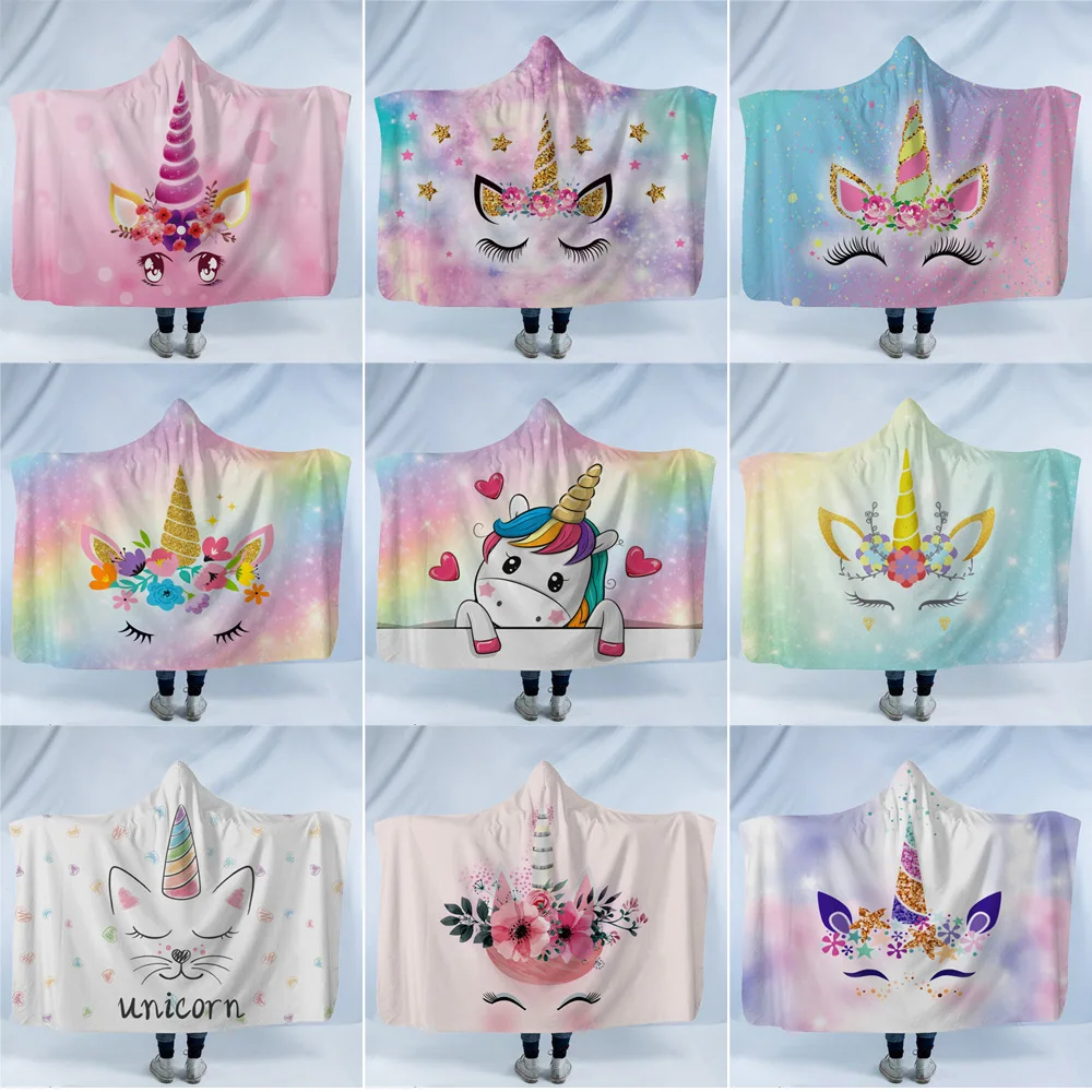 

Unicorn Hooded Blanket Super Soft Back to School Blanket with Cap Warm Blanket For Couch Throw Travel Anime Blanket