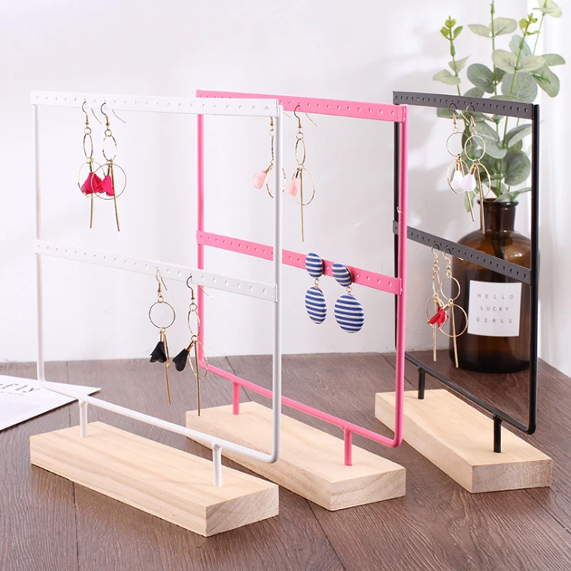 Mordoa 24/44 Holes Wood Earrings Organizer Jewelry Holder Necklace Bracelet Rack 2 Layers Jewelry Display Stand Jewelry Packing