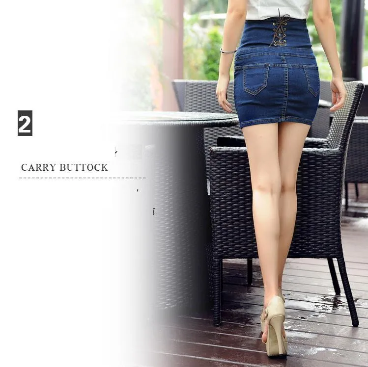 Новая Летняя женская юбка мода плюс размер Hig Талия Тонкий сзади на шнуровке джинсовая юбка для женщин большая джинсовая Midiskirt