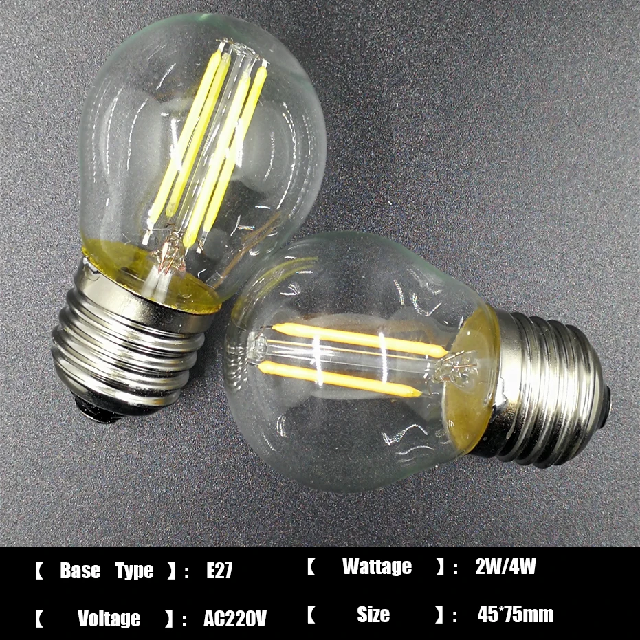 4 шт./лот, стеклянная Светодиодная лампа накаливания, Домашний Светильник ing с регулируемой яркостью, 220 В, 2 Вт, 4 Вт, круглые лампы COB E27, G45, Edison, винтажный Ампульный светодиодный светильник
