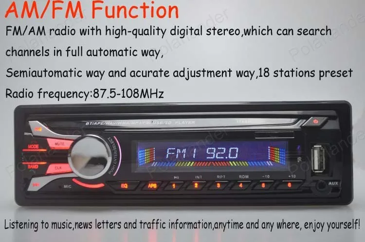 Авторадио автомобильный MP3 аудио плеер Bluetooth USB SD телефон съемный в 1 din отдельная Передняя панель радио кассетный плеер