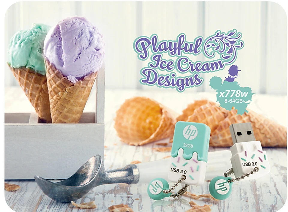 HP x778w Usb Flash Drive 3.0 8GB 16GB 32GB 64GB,Cartoon usb flash drive fashion funny  ice cream pen drive Mini usb memory disk (8)