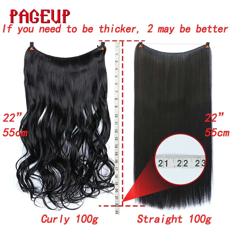 Pageup 20" Secret Fish Line Real Hair Extension One Piece Invisible Wire Wave Natural Blonde Synthetic Fake Hairpieces