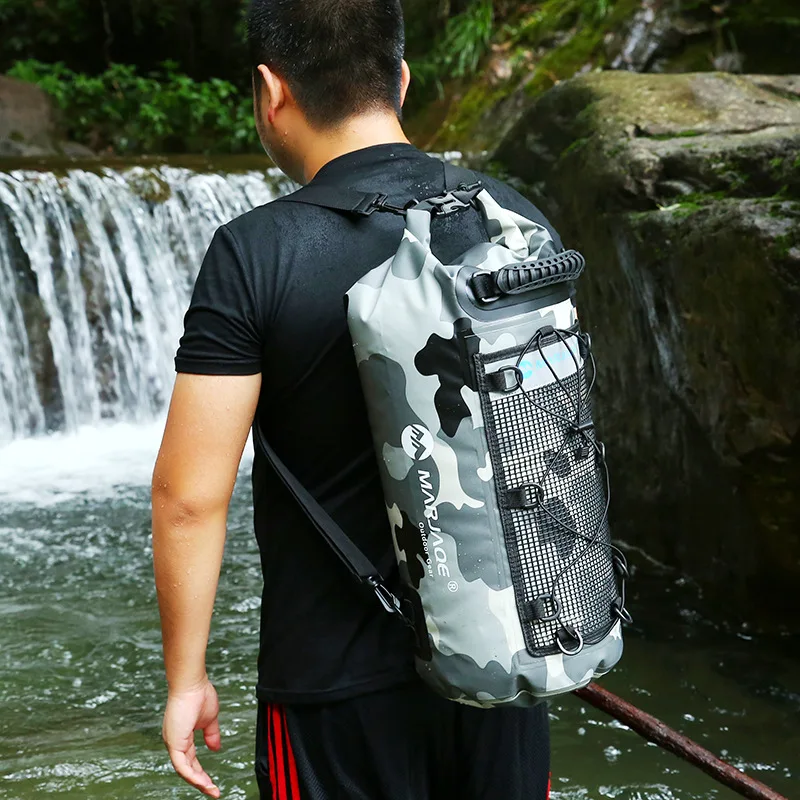 25L doble correas océano Pack PVC río Trekking a la deriva sello Rafting camuflaje resistente al agua bolsa mochila de aventura al aire libre