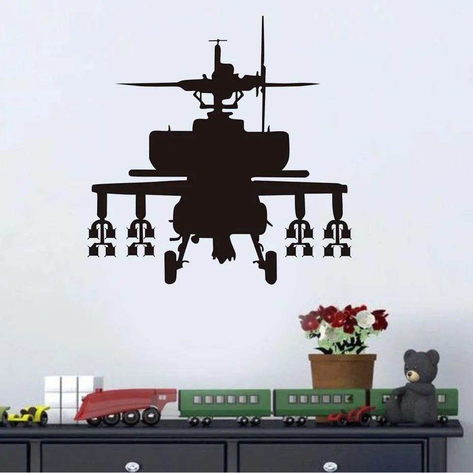 Removable Kartun Gaya Militer Besar Helikopter Art Decals Vinyl