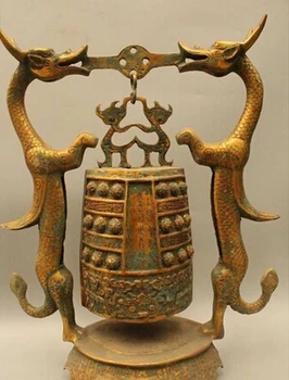 

Copper Brass CHINESE crafts Asian 19 "China Antiga Chinesa Budismo Temple Bronze Gild Pendurar Dois
