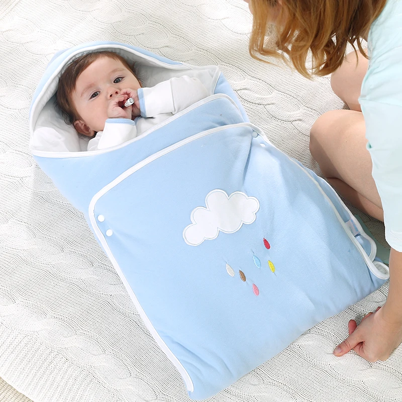 Детский конверт для обертывания для новорожденных, спальный мешок из чистого хлопка с рисунком на осень, зиму, весну