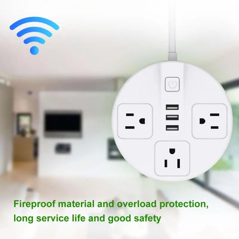 

WiFi Smart Outlet Surge Protector WiFi Wireless Remote Power Strip 3 AC Outlets And 3 USB Ports for Travel Home or Office #0907
