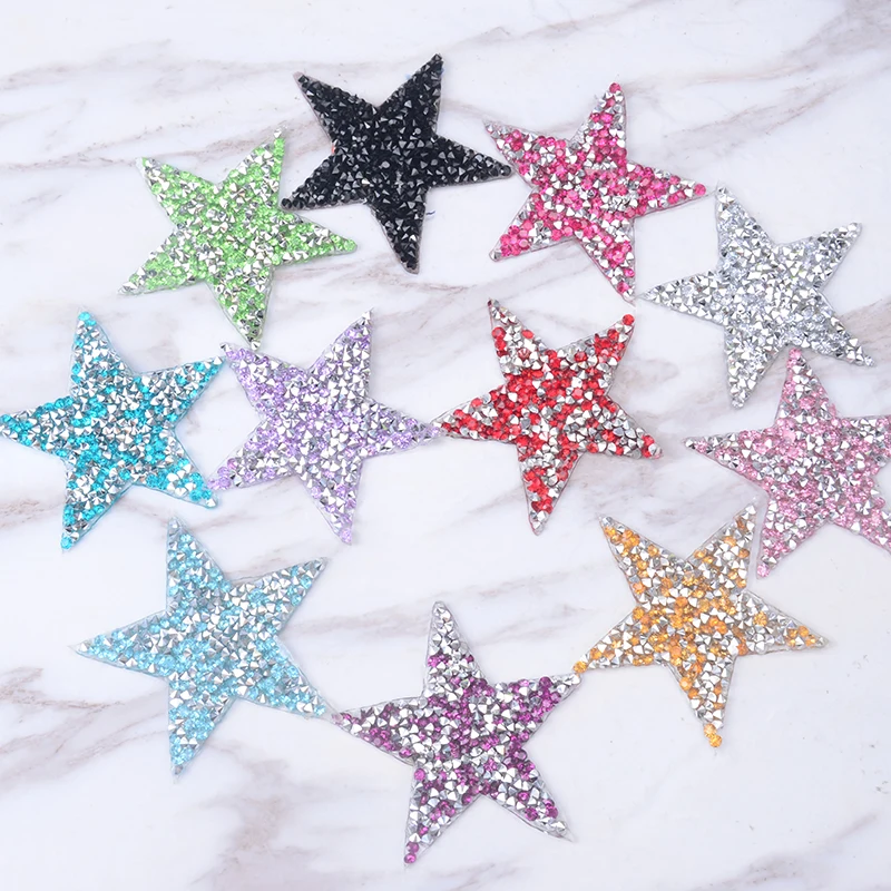

5pcs/Lot 6x6cm Star Shape Rhinestone Applique Hotfix Trim Iron On Strass Motif Patches Tranfer For Clothing DIY Accessories