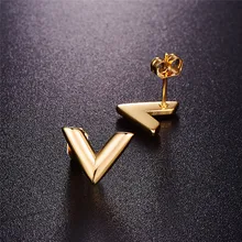 Титановая сталь классические V полированные женские серьги/модные цвета розового золота, унисекс дешевые серьги гвоздики